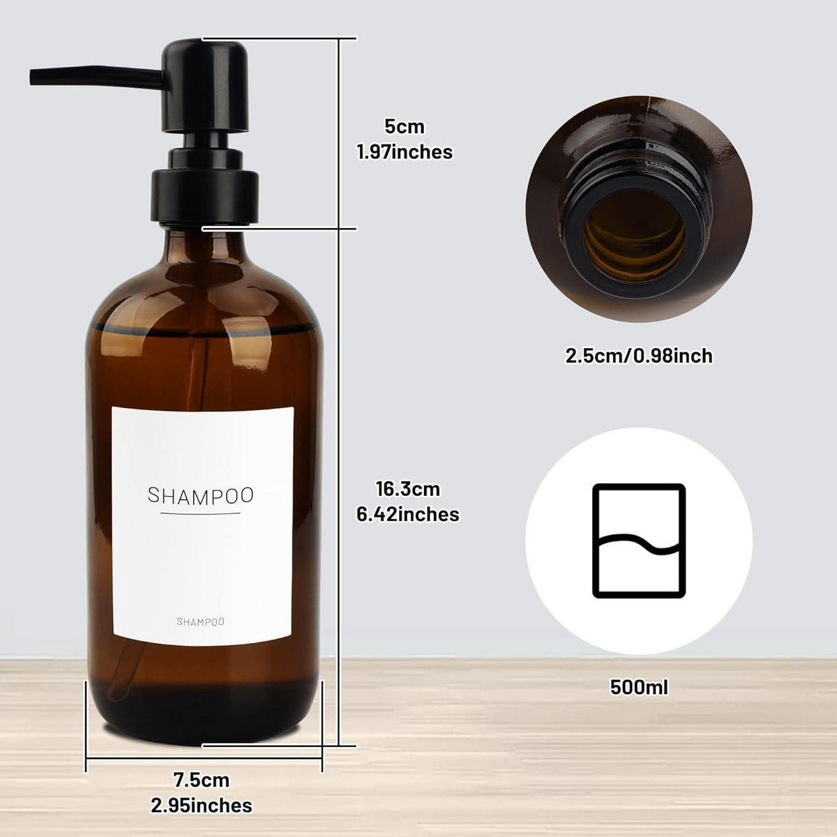 SEIFENSPENDER 3er-Set Braunglas 500ml mit schwarzen Pumpen - Braun, Glas (7.5/22/7.5cm)