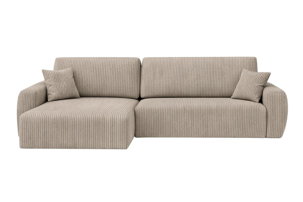 ECKSOFA Mit Schlaffunktion Ariel L, Cordstoff, Stoff Poso, Dunkelbeige, Links - Beige, Holz (250/142cm) - Kaiser Möbel