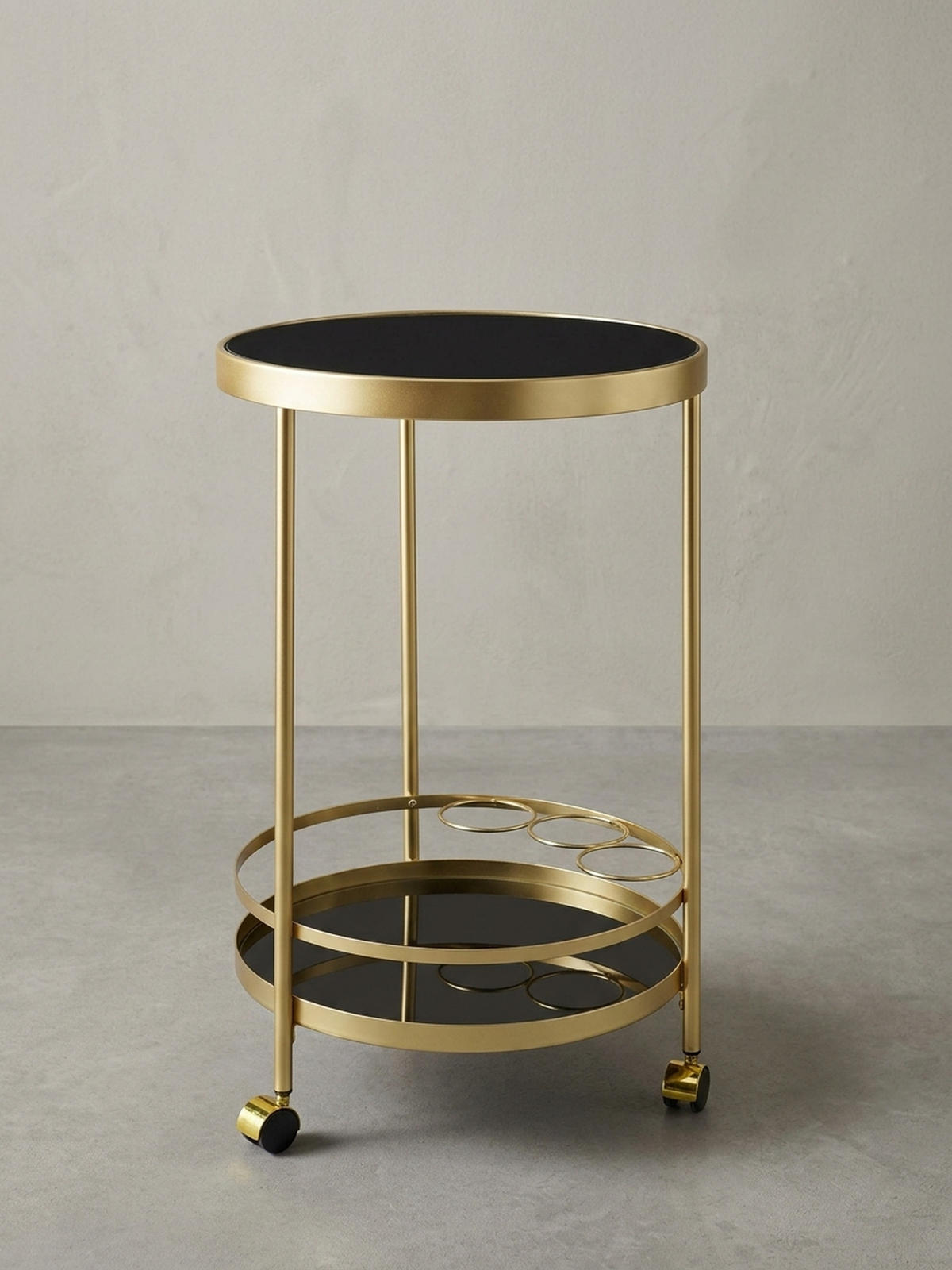 SERVIERWAGEN – Gold, Schwarzglas, auf Rollen - Goldfarben, Glas/Metall (45/76/45cm) - KADIMA DESIGN