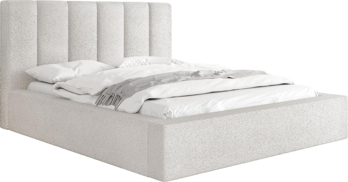 POLSTERBETT Amira mit Bettkasten, Creme Boucle 160x200 cm - Birkefarben/Schwarz, Holz/Holzwerkstoff (160/200cm) - WFL GROUP