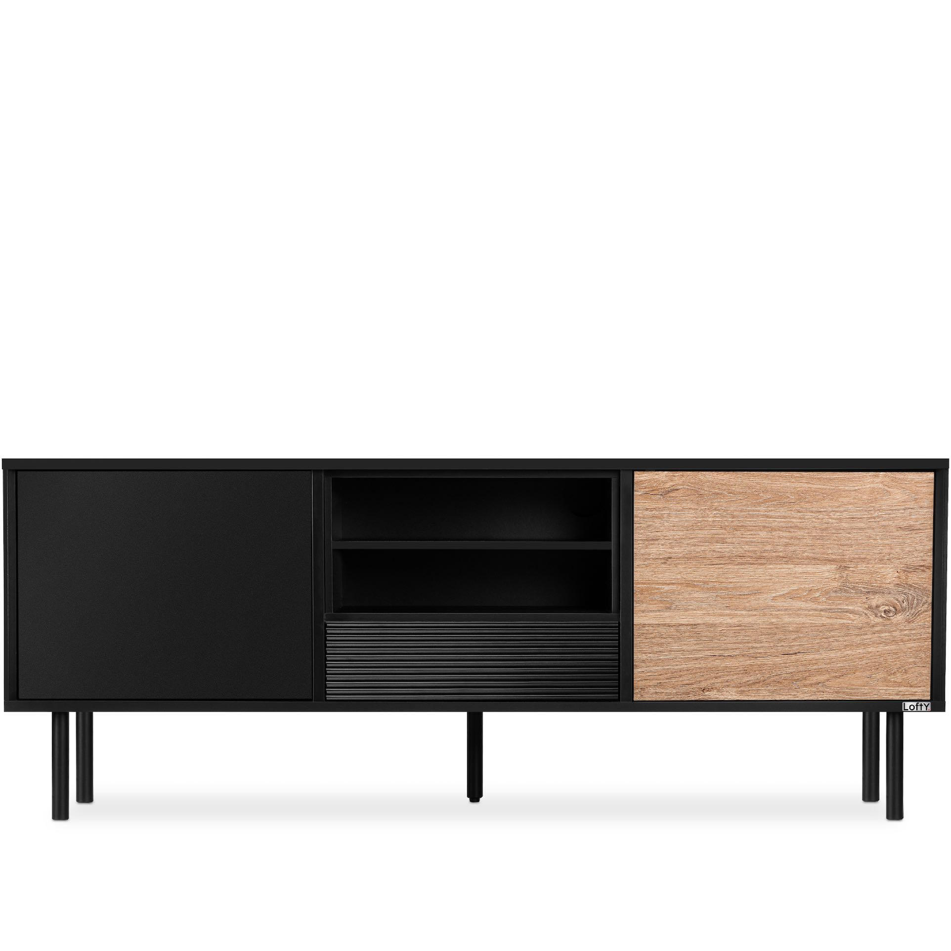TV-SCHRANK LOFTY Loft-Stil, schwarz - Eichefarben/Schwarz, Holzwerkstoff (152/59/41cm) - KONSIMO®
