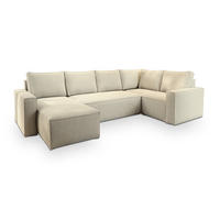 WOHNLANDSCHAFT NORENA R-S Creme Kordstoff mit Schlaffunktion - Creme, Holz (295/85/157.5cm) - MASSENO