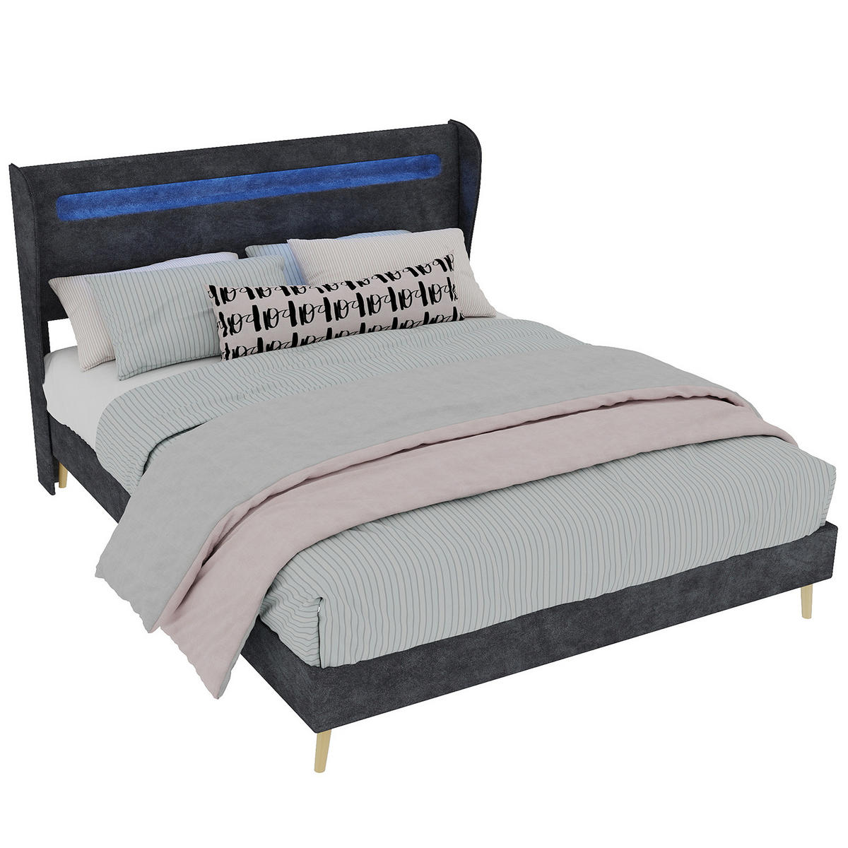 POLSTERBETT 140x200 cm LED ohne Stauraum grau - Grau, Textil (140/200cm) - LEBENLANG