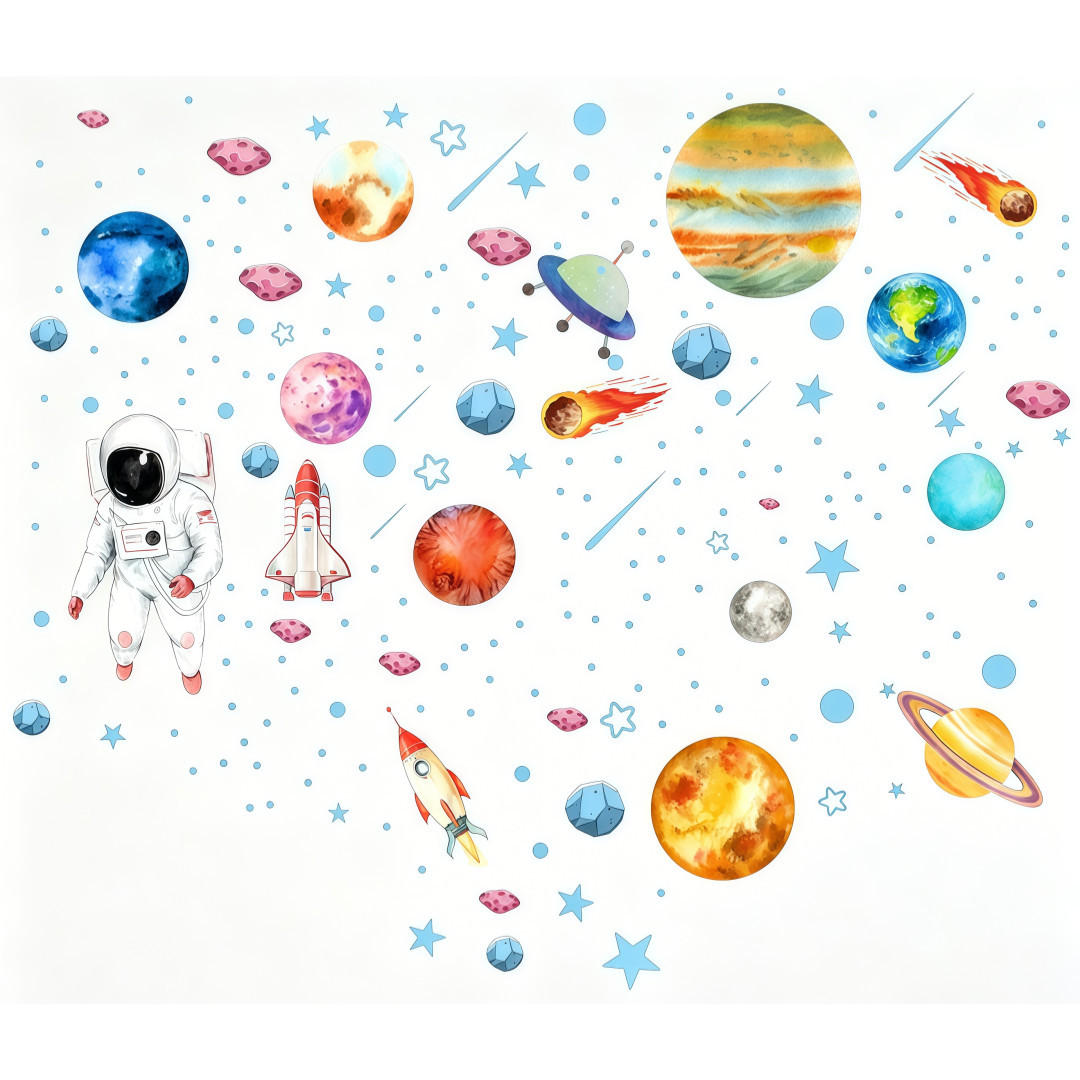 WANDAUFKLEBER Planeten, Galaxie, Astronauten, Leuchtend - Weiß, Kunststoff (25/1/20cm) - Authentics