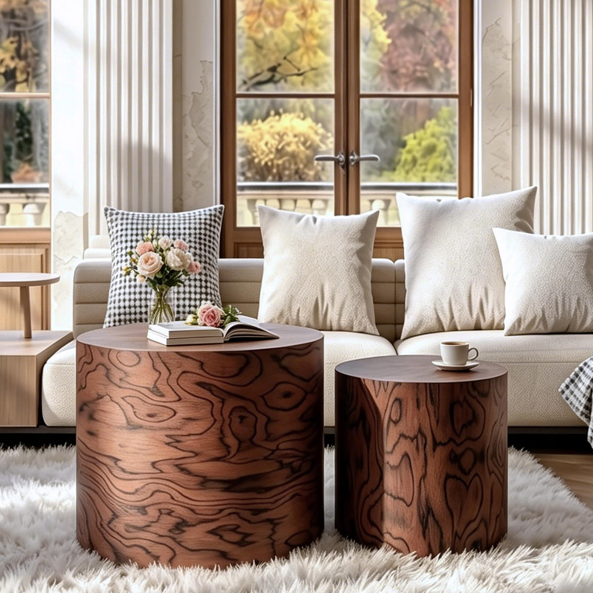 COUCHTISCH-SET DE-37321 2er-Set rund mit Baumstamm-Optik und Wirbelmaserung Braun - Dunkelbraun, Holzwerkstoff (48/48/38cm) - ComfortXL