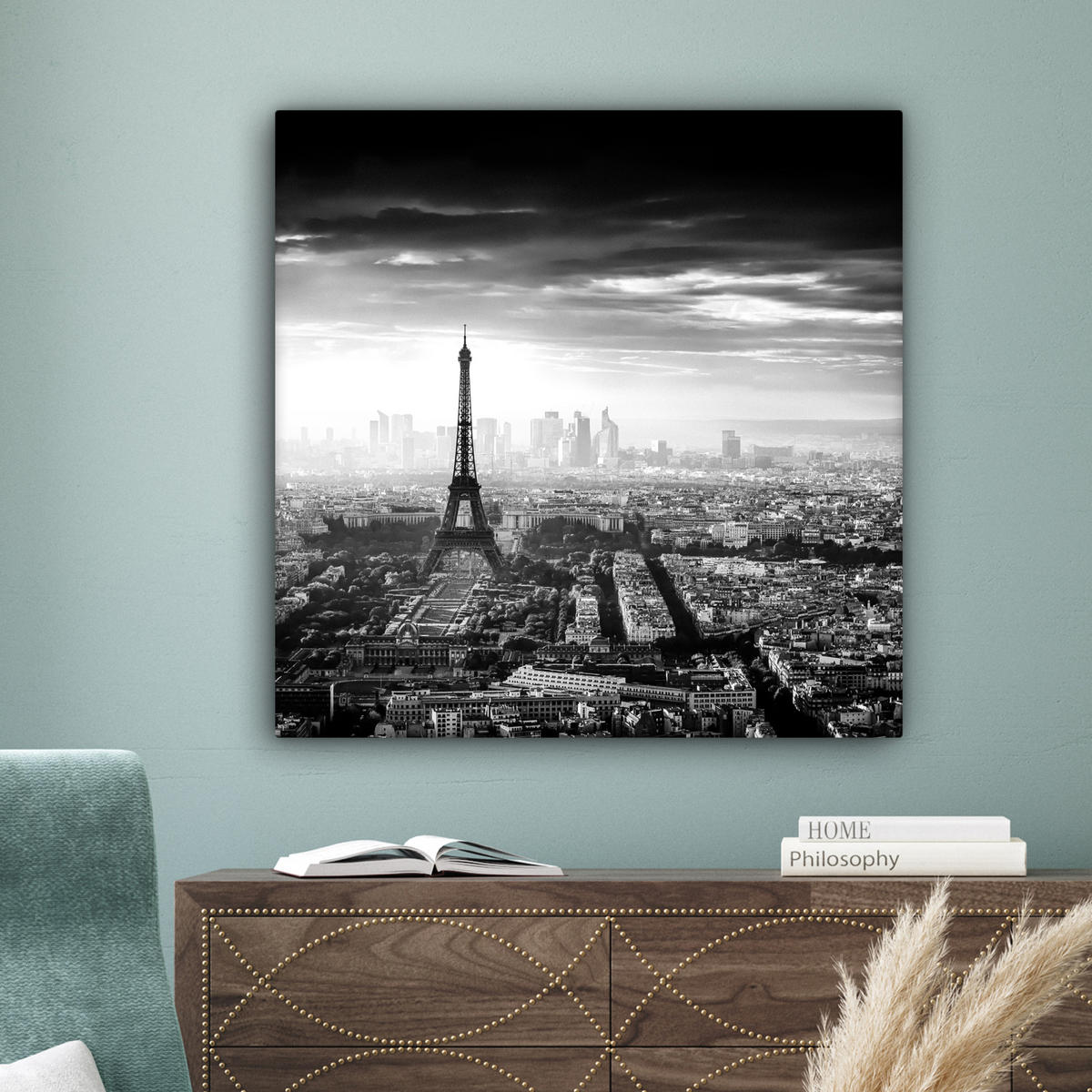 LEINWANDBILD Paris - Skyline - Eiffelturm - Stadt - Wolken 90x90 cm - Dunkelgrau, Textil (90/90cm) - MuchoWow