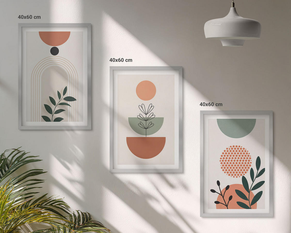 BILDER SET 3er Set - 40x60 cm Silberner Rahmen - Moderne Pflanzenmotive - Silberfarben, Kunststoff (40/60cm) - TULUP