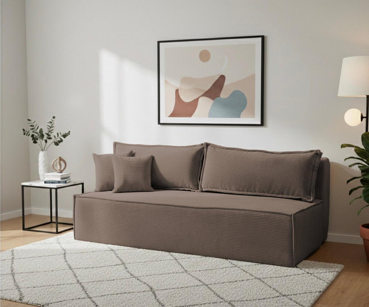 SCHLAFSOFA TIMO, Sofa mit Schlaffunktion und Bettkasten, Farbe: Braun, Cordstoff - Braun, Textil (200/80/93cm) - VENASI MÖBEL