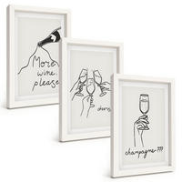 BILDER SET 3er Set - 20x30 cm Weißer Rahmen - Champagner-Wein-Linienzeichnung - Weiß, Kunststoff (20/30cm) - TULUP