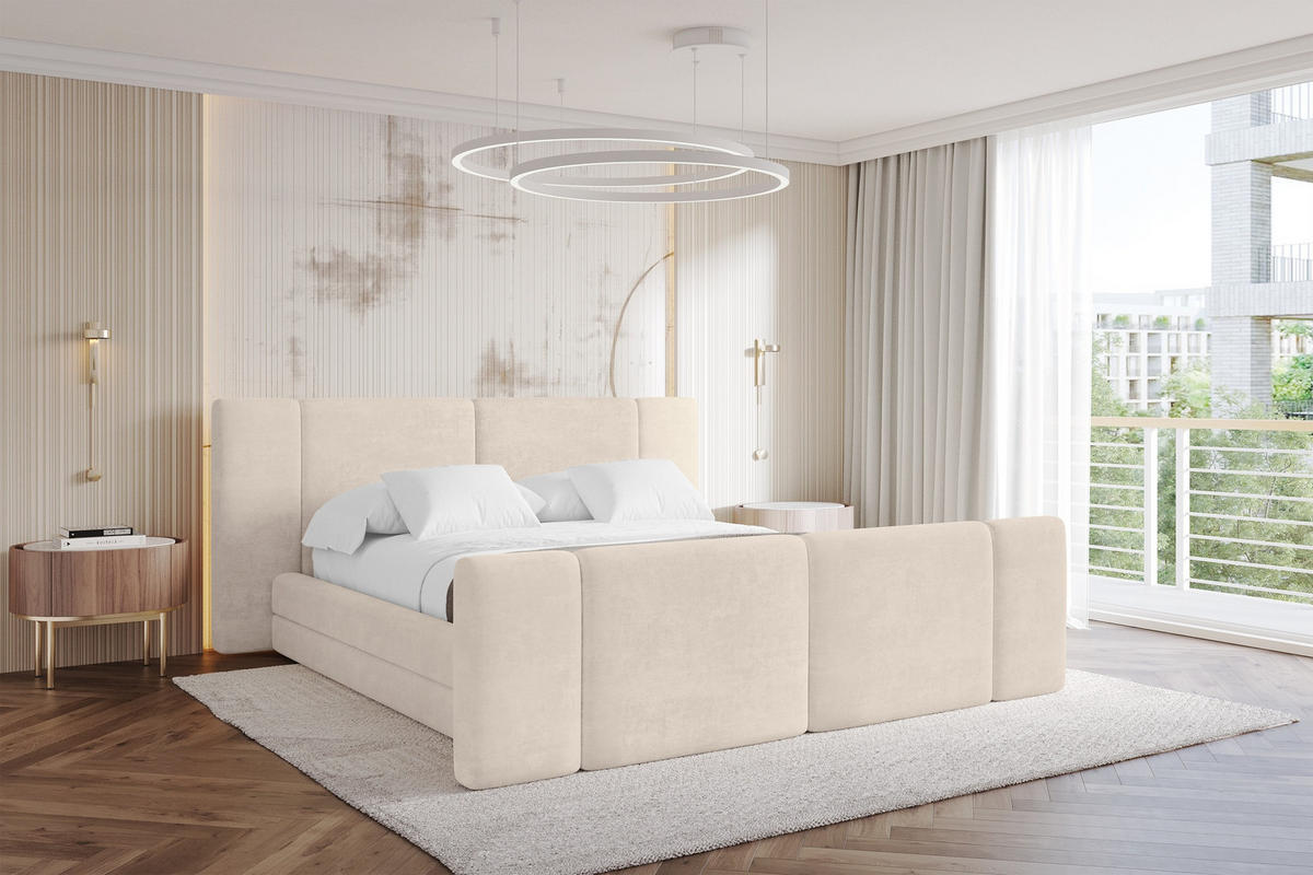 POLSTERBETT mit Bettkasten, Fußteil und Lattenrost, Bett mit Matratze H3/H4 - TEVO-Z 140x200 Beige - Beige, Holzwerkstoff/Textil (140/200cm) - ALTDECOR