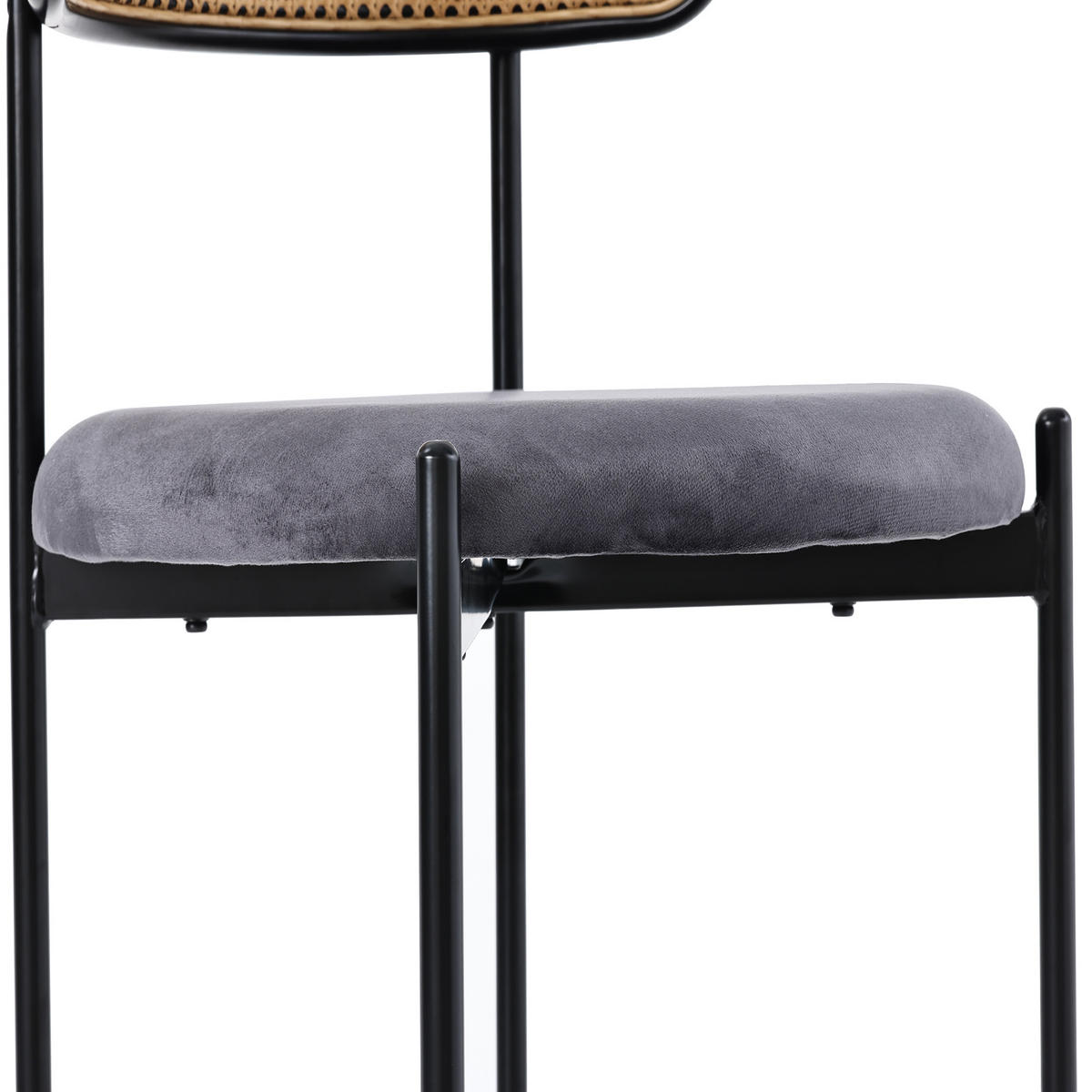 ESSZIMMERTISCH SET GLASPLATTE & METALLBEINE, RATTAN-RÜCKENLEHNE, GRAU/SILBER - Grau, Glas/Textil (80/75/80cm) - Urban Meuble