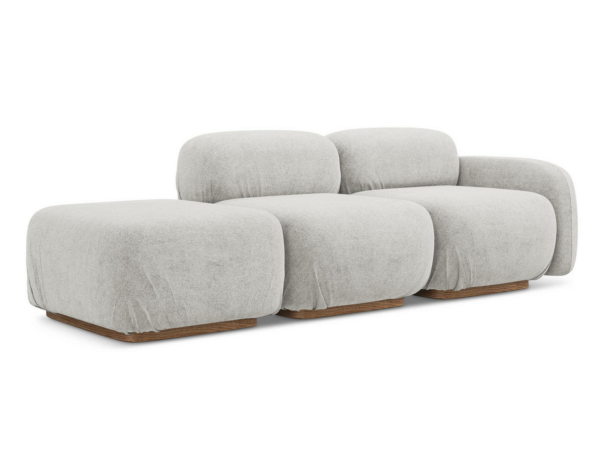 3-SITZER SOFA Links Bouclé Stoff Grau - Silberfarben/Braun, Holz/Textil (258/73/95cm) - Makamii