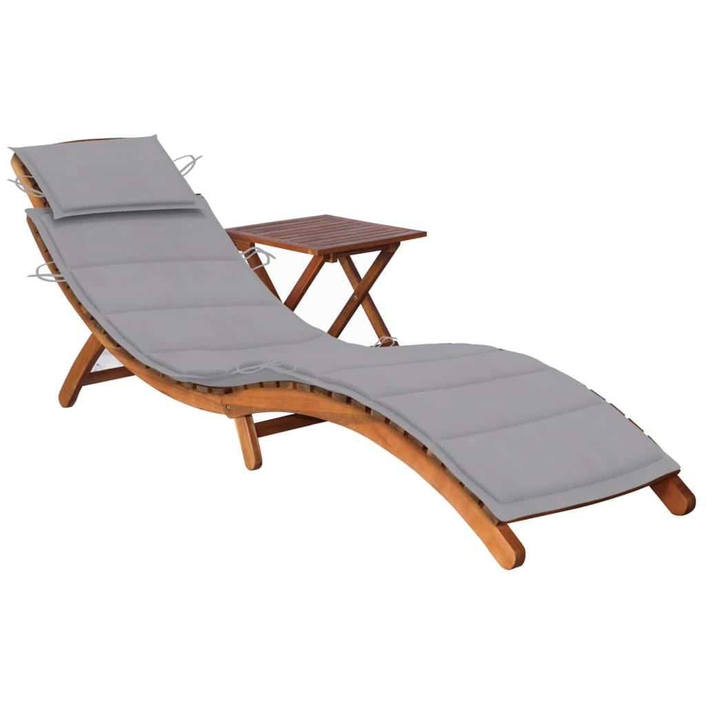 SONNENLIEGE mit Tisch und Auflage Massivholz Akazie - Grau, Holz (55/64/184cm) - furnicato