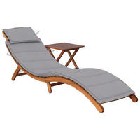 SONNENLIEGE mit Tisch und Auflage Massivholz Akazie - Grau, Holz (55/64/184cm) - furnicato