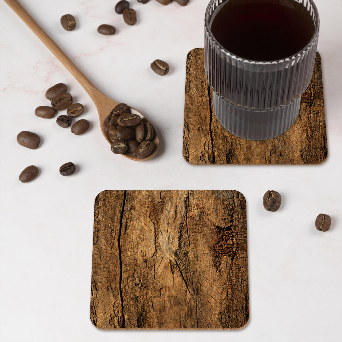 GLASUNTERSETZER 6er-Set Baumstamm - Holz - Textur 10x10 cm - Wildeiche, Naturmaterialien (10/0.2cm) - MuchoWow