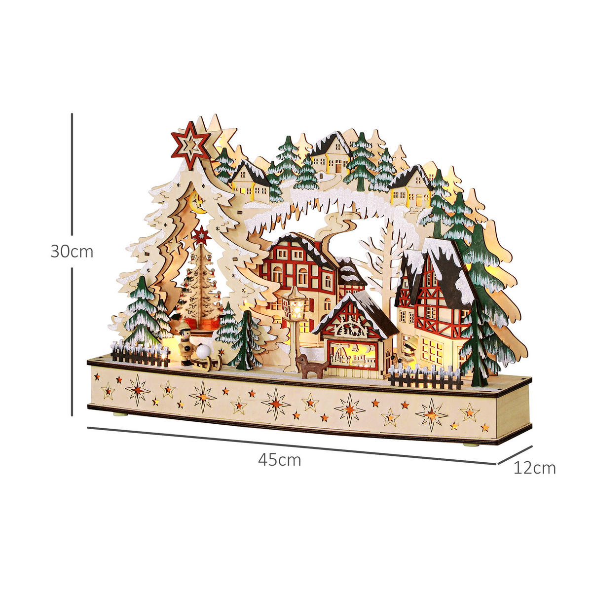 WEIHNACHTSDORF - Naturfarben, Holz (12/30/45cm) - HOMCOM