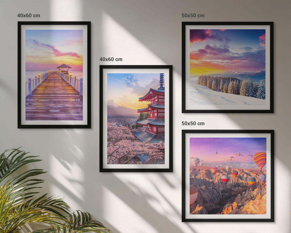 BILDER SET 4er Set - 50x50 cm & 40x60 cm Schwarzer Rahmen - Romantische Himmelslandschaften - Schwarz, Kunststoff (50/50cm) - TULUP