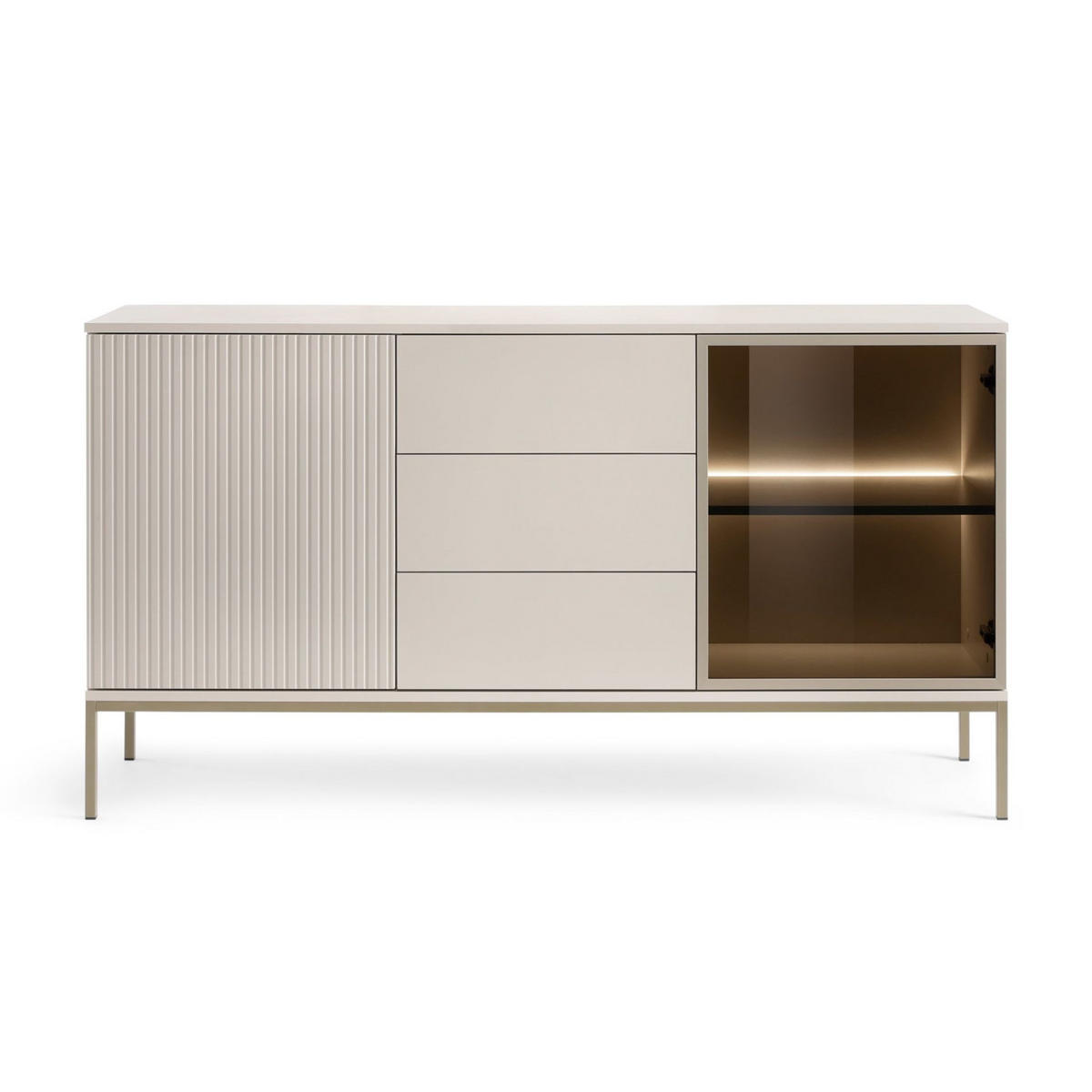 SIDEBOARD Tosena Greige mit LED 154 cm - Kaschmir/Goldfarben, Holzwerkstoff/Metall (154/83/39cm) - Selsey