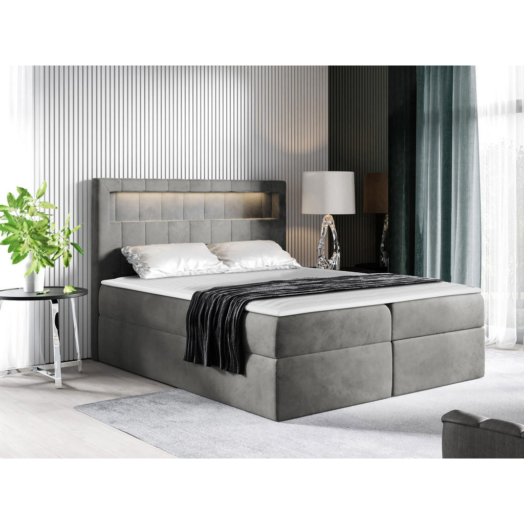 Thumbnail - Mirjan24 Boxbett, Grau, Textil, H3, Höhe ca. 22 cm, Rechteckig, 160x200 cm, Schlafzimmer, Betten, Boxspringbetten