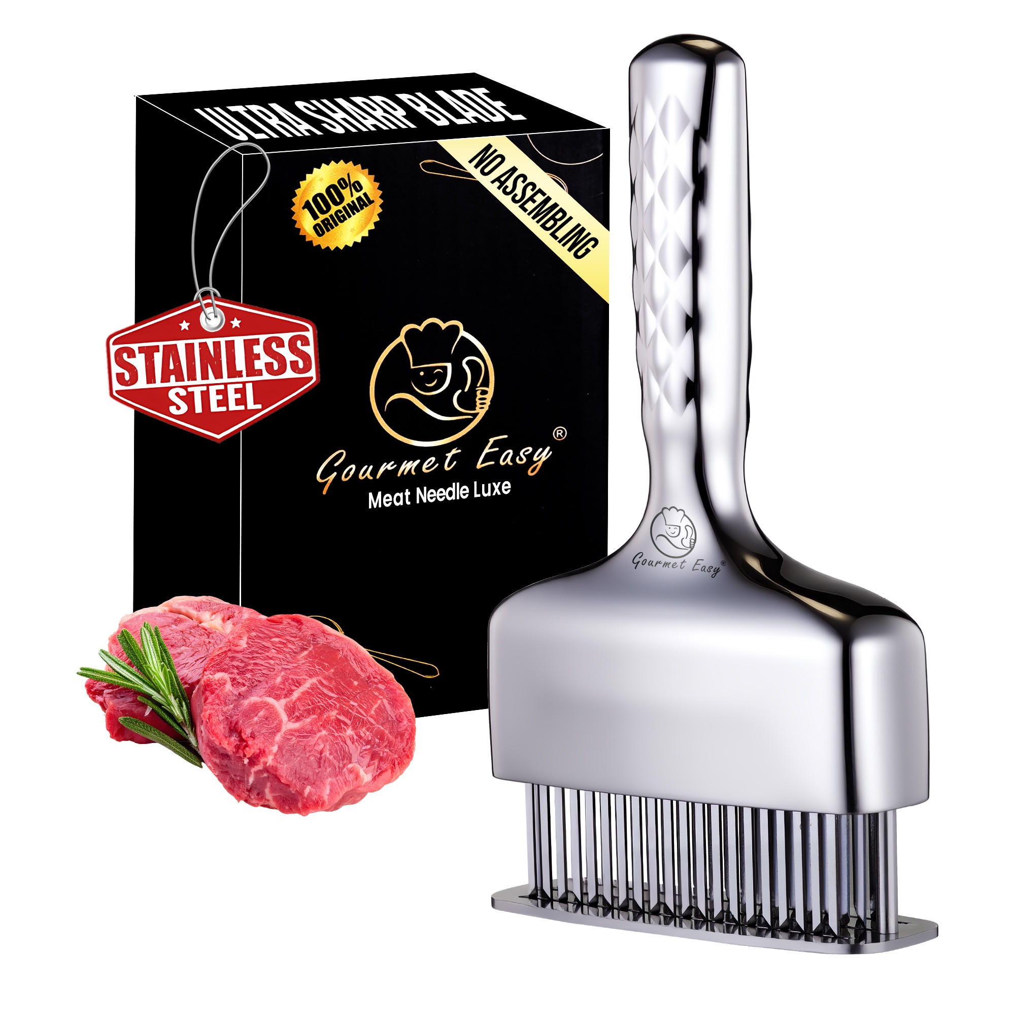 FLEISCHKLOPFER aus Edelstahl, langer Griff, robust, leicht zu reinigen - Edelstahlfarben, Metall (10.8cm) - Gourmet Easy