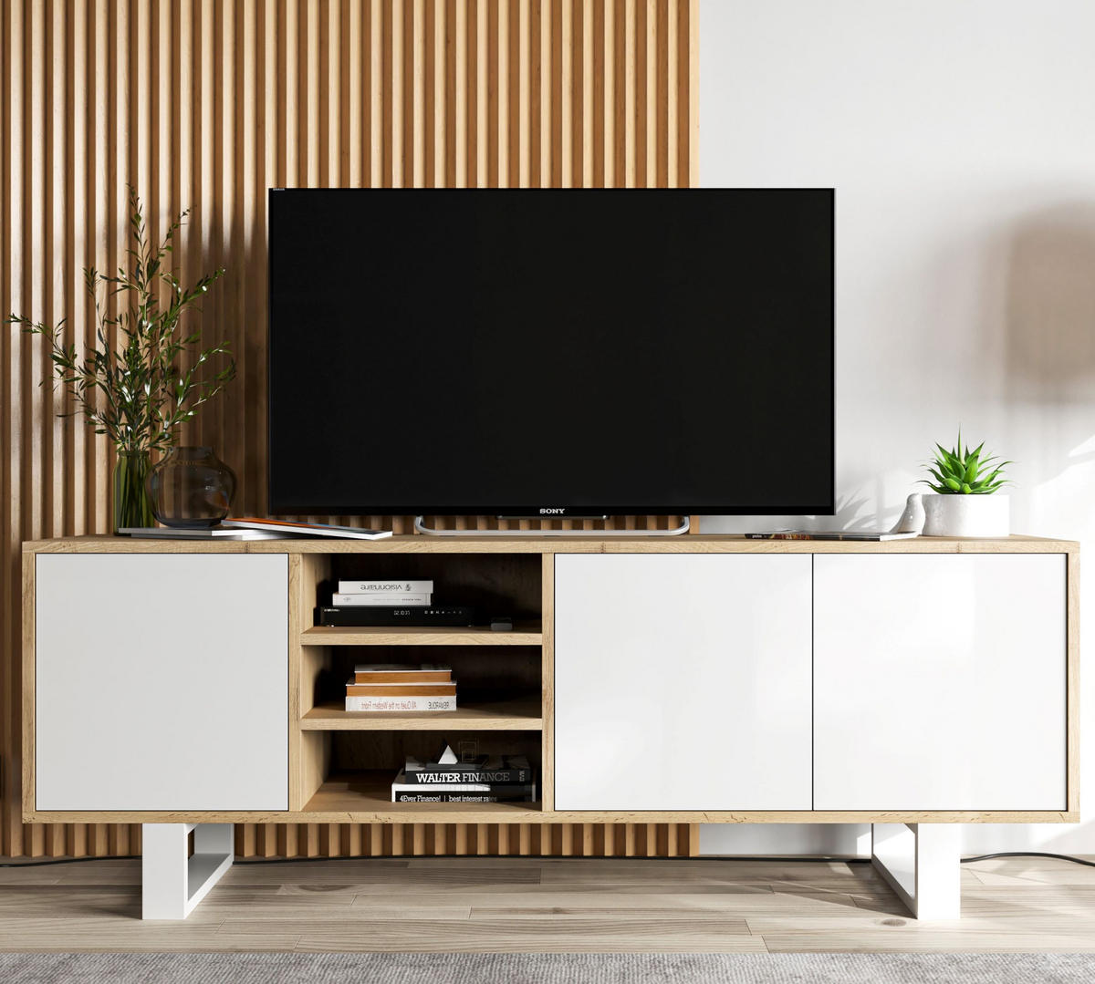 TV-LOWBOARD Apollo Eiche wotan Weiß Matt mit Metallbeinen 150 cm - Weiß, Holzwerkstoff/Metall (150/53/35cm) - Meble Lindner