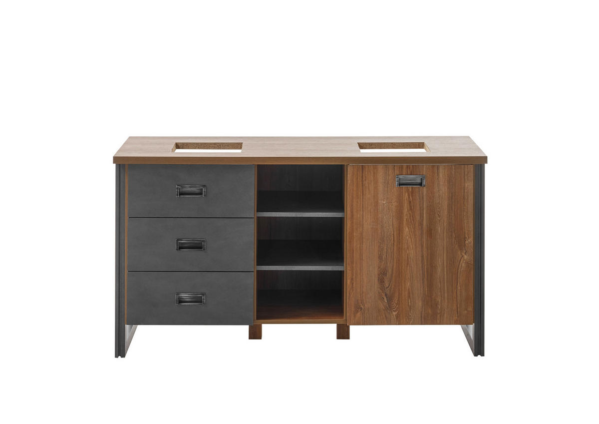 DOPPELWASCHTISCH I12 Stirling Oak & Matera 138/75/40 cm - Eichefarben, Holzwerkstoff (138/75/40cm) - Livojo