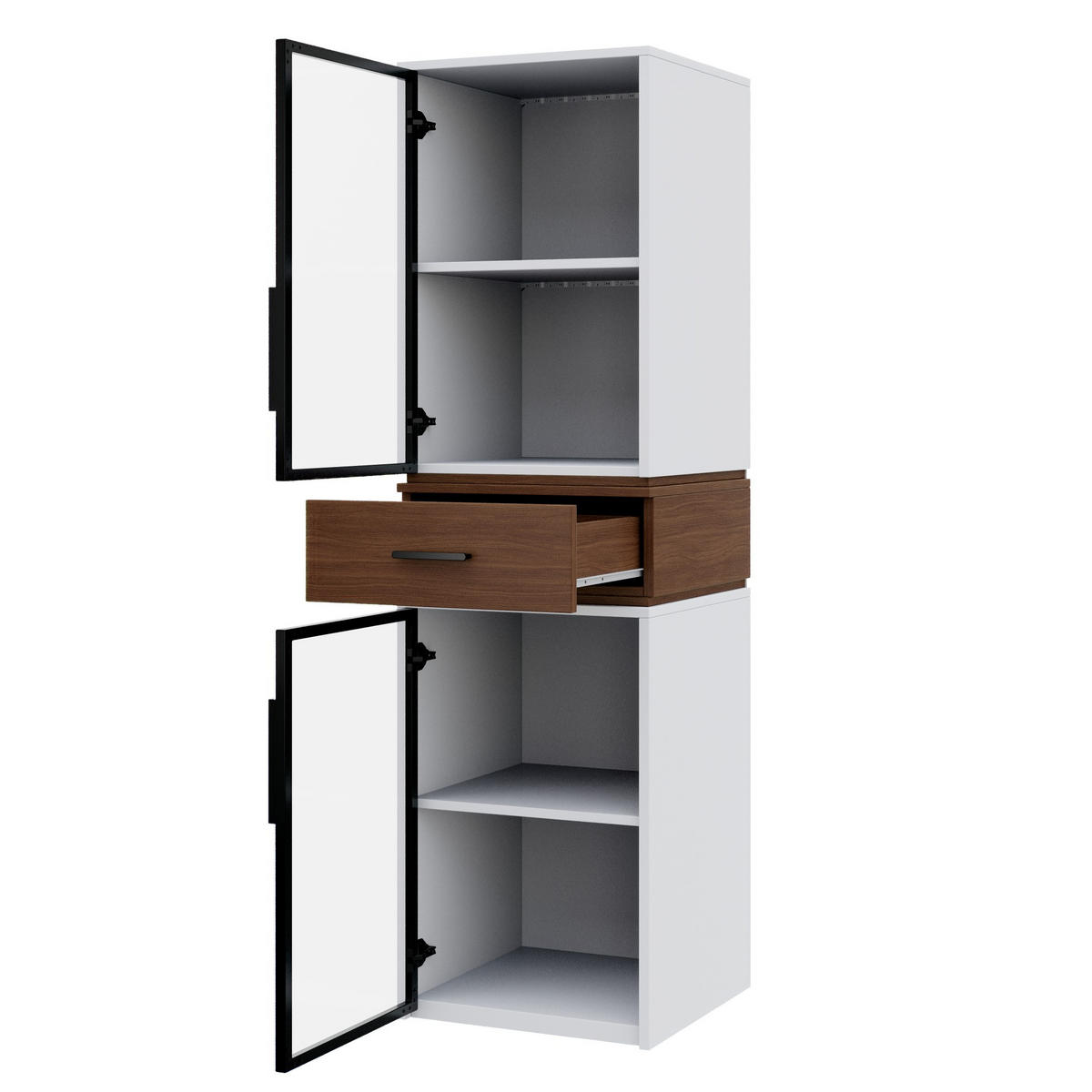 HIGHBOARD mit Glastüren und LED 40/40/200 cm in Weiß mit Schublade - Weiß, Holzwerkstoff (40/200/40cm) - BEAOK