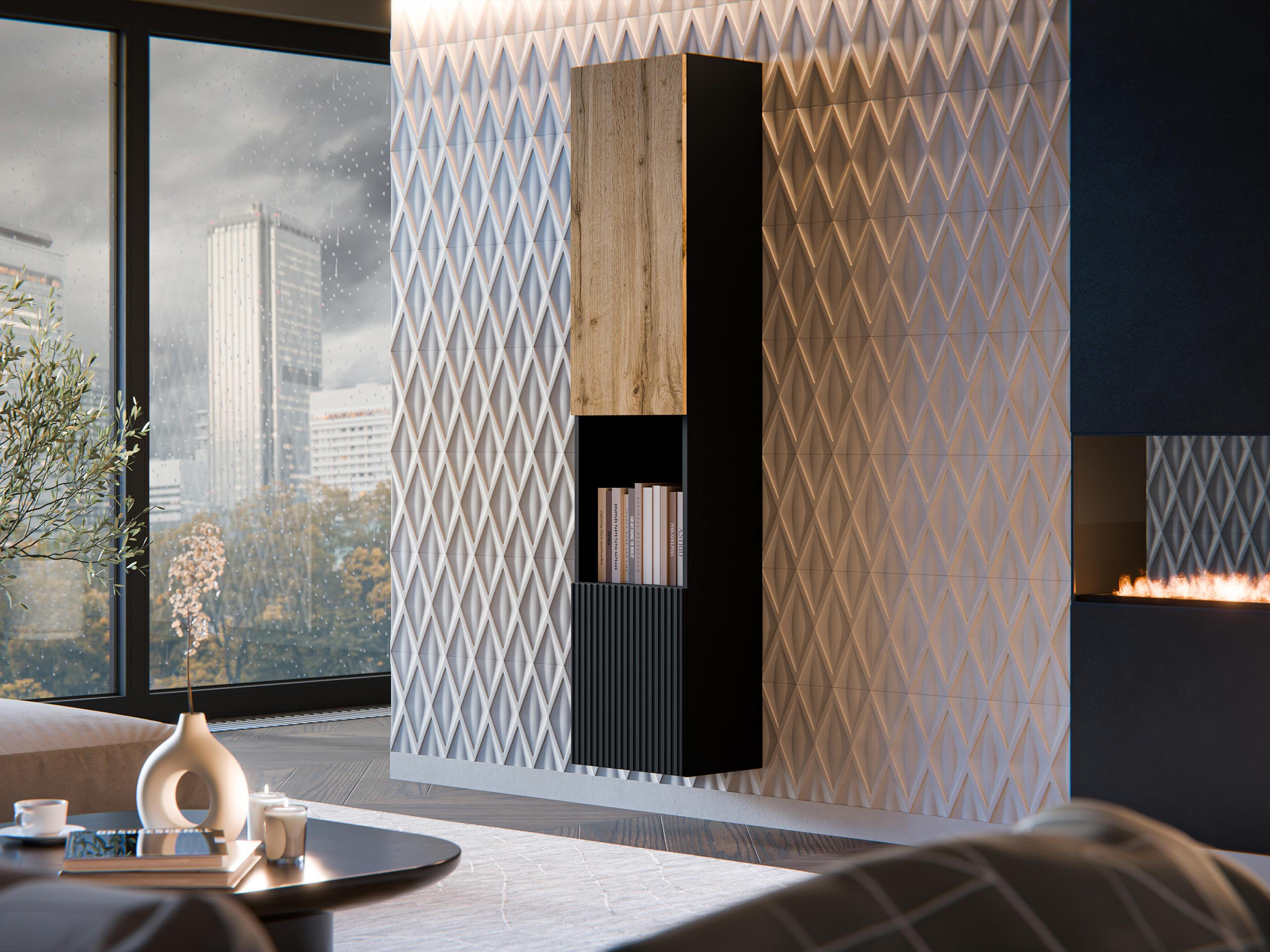 Thumbnail - Mirjan24 Hängevitrine, Schwarz, Eiche Wotan, Holzwerkstoff, Rechteckig, 40x180x30 cm, Wohnzimmer, Wohnwände, Vitrinensch...