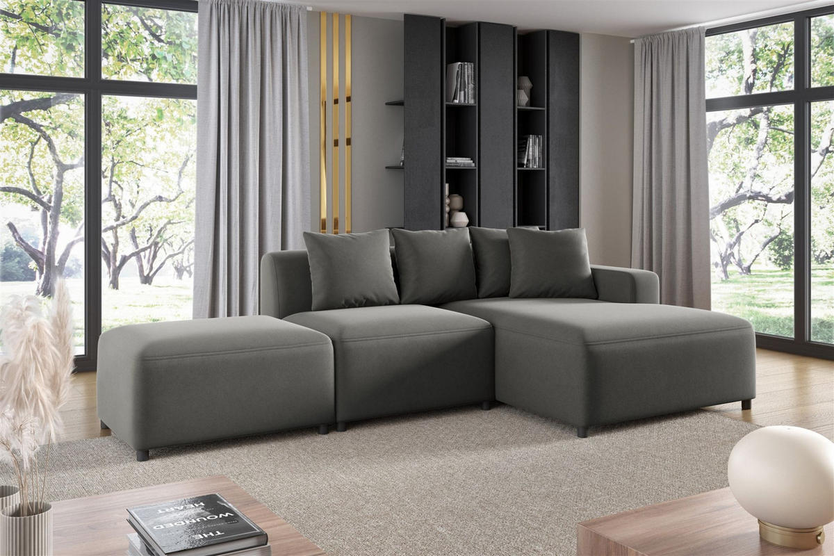 ECKSOFA Megan Xs In Stoff Salvador - Grau, Holzwerkstoff/Textil (304/165cm) - Fun Möbel