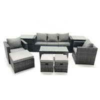 GARTENMÖBEL-SET COUCHTISCH SESSEL SOFA mit HOCKER Polyrattan Dunkelgrau Gemischt 8-Sitzer - Dunkelgrau/Grau, Glas/Kunststoff - Fimous