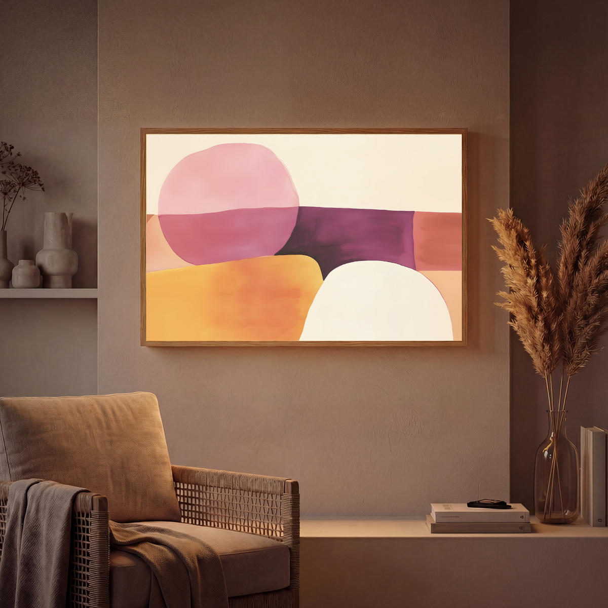 NÁSTĚNNÁ LAMPA S AKUMULÁTOREM Tvary - abstraktní - barevné 90x60 cm - růžová, kompozitní dřevo (90/60/8cm) - OnlyWow