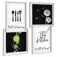 BILDER SET 4er Set - 50x50 cm & 40x60 cm Weißer Rahmen - Löwenzahn-Kalk-Kücheninschriften - Weiß, Kunststoff (50/50cm) - TULUP