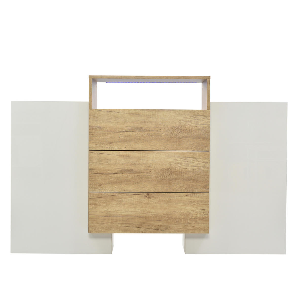 SIDEBOARD aus MDF in Hochglanz mit Holzoptik, 2 Türen, 3 Schubladen, mehrfarbiges LED-Strip, 140/30/77,5 cm, Weiß - Weiß, Holzwerkstoff (140/77.5/30cm) - Redom