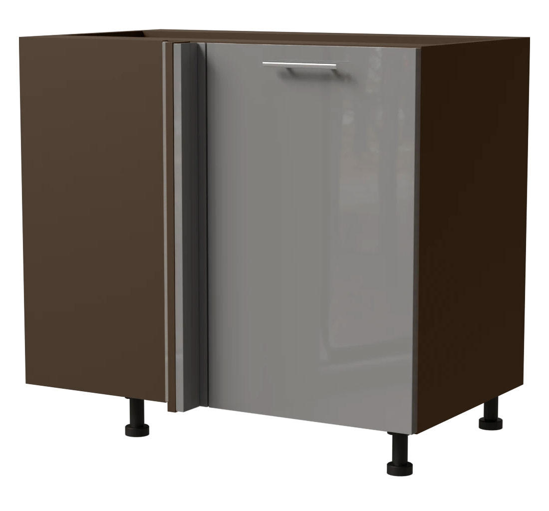 ECK-KÜCHENSCHRANK Essen D13U/90 Grau Hochglanz / Lava Matt 90 / 50 / 82cm - Dunkelgrau/Grau, Holz/Holzwerkstoff (90/82/50cm) - Feldmann-Wohnen