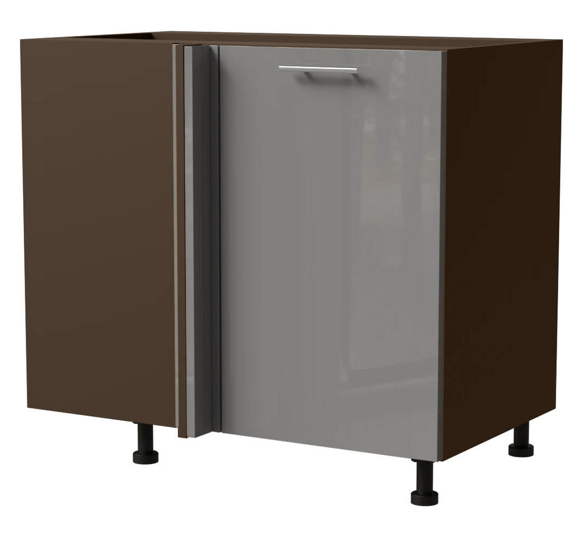 ECK-KÜCHENSCHRANK Essen D13U/90 Grau Hochglanz / Lava Matt 90 / 50 / 82cm - Dunkelgrau/Grau, Holz/Holzwerkstoff (90/82/50cm) - Feldmann-Wohnen