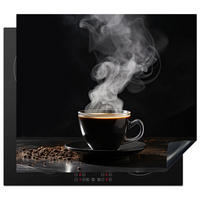 HERDABDECKPLATTE Kaffee - Schwarz - Bohnen - Heiß - Tasse Abdeckung Ceranfeld 59x51 cm - Schwarz, Kunststoff (59/51/0.2cm) - MuchoWow