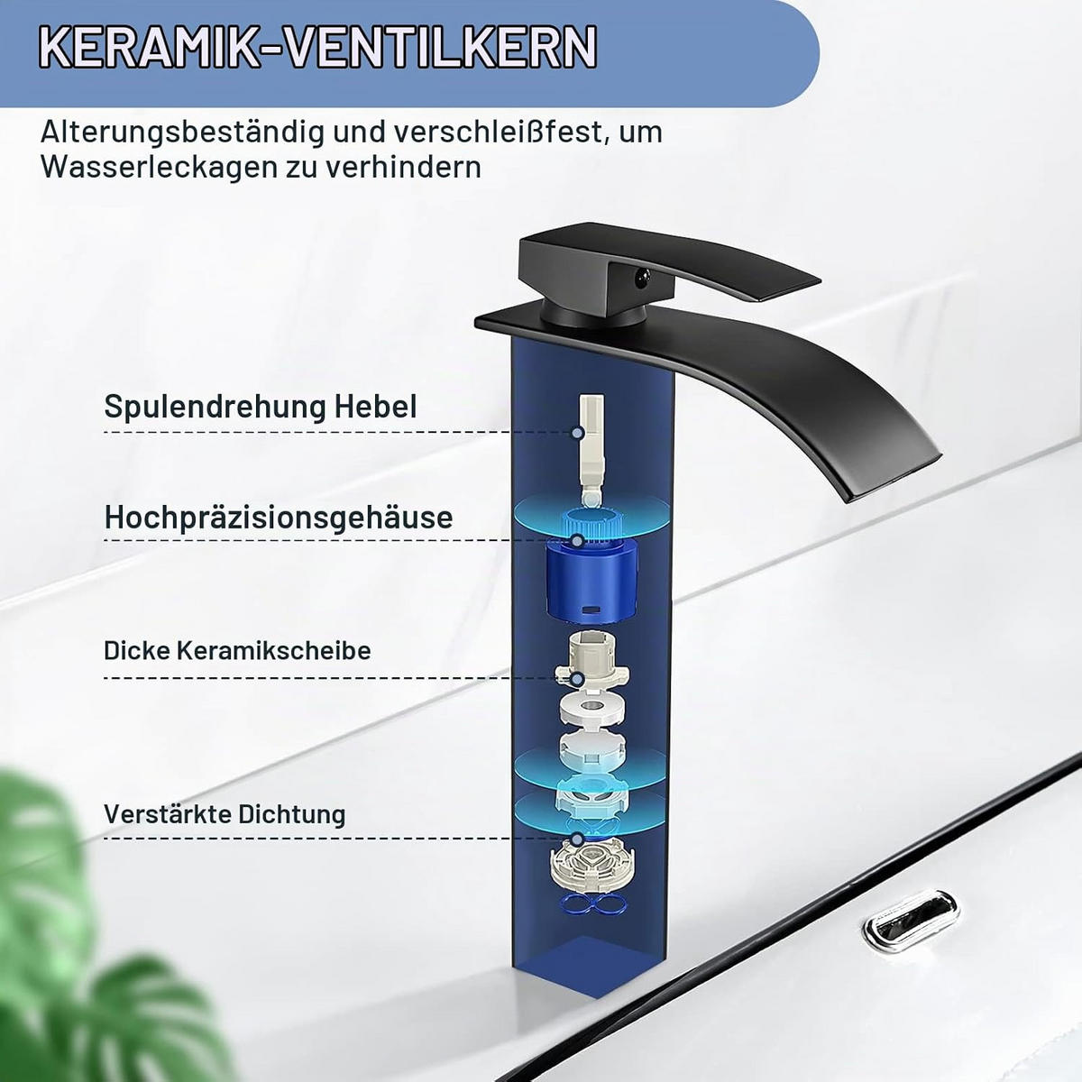 BADEZIMMERARMATUR, 30,5 cm hoch, schwarz. - Schwarz, Metall (38/7/21cm) - Vallsero