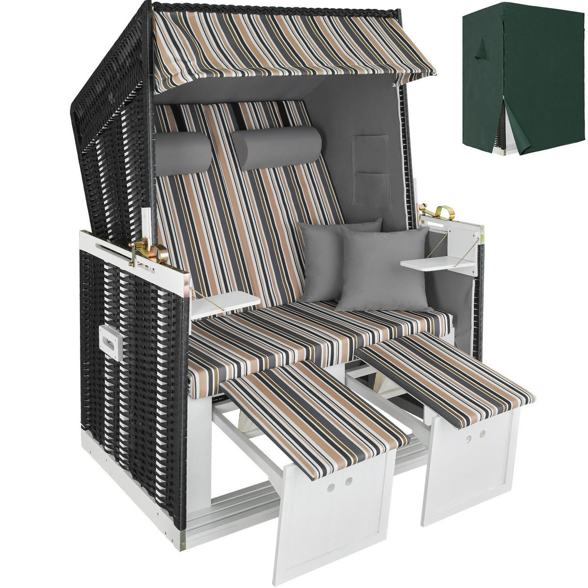 STRANDKORB Sylt,115 x 158 x 78 cm,schwarz/grau/braun - Schwarz/Braun, Holz (78/158/115cm) - tectake