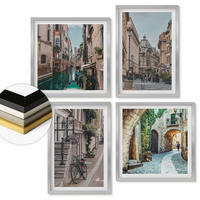 WANDBILDER 4er Set - 50x50 cm & 40x60 cm Silberner Rahmen - Venezianische Straßen Wasserarchitektur - Silberfarben, Kunststoff (50/50cm) - ArtPrintCave