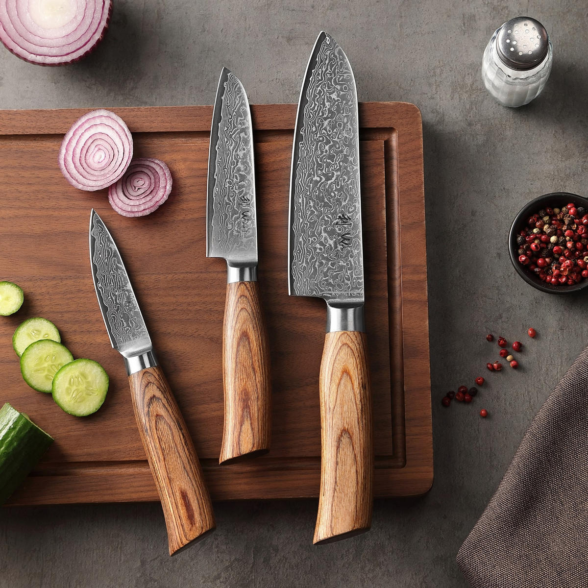 MESSERSET 3-TEILIG 8–16 cm - Braun, Holz/Metall - Wakoli