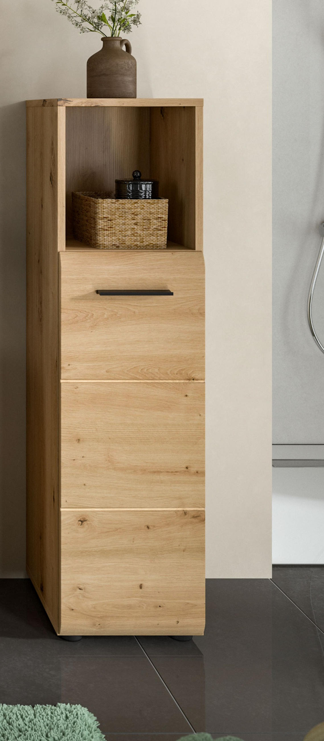 BADKOMMODE Eiche Artisan, Badezimmer Kommode 30 x 110 cm, Cover - Schwarz/Eiche Artisan, Holzwerkstoff/Kunststoff (30/110/30cm) - Inn.Furn