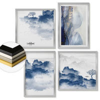 WANDBILDER 4er Set - 50x50 cm & 40x60 cm Silberner Rahmen - Berge, Wolken, Bäume, Vögel im Hintergrund - Silberfarben, Kunststoff (50/50cm) - ArtPrintCave