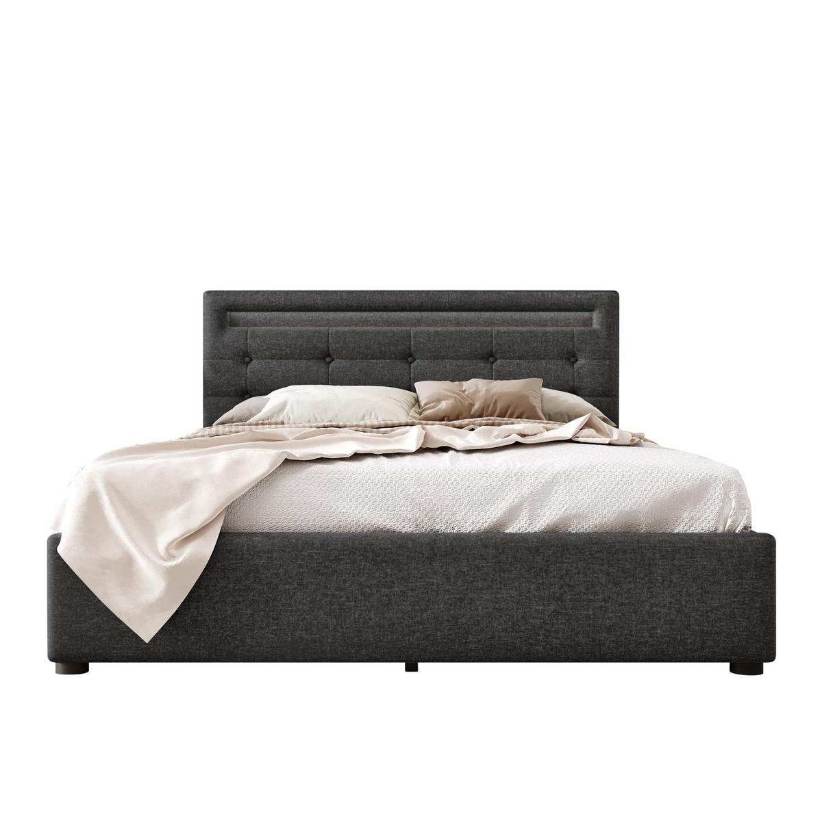 TAPECIRANI krevet 140/200 cm s LED osvjetljenjem, 4 ladice i podesivim uzglavljem, Siva - siva, tekstil (140/200cm) - Redom