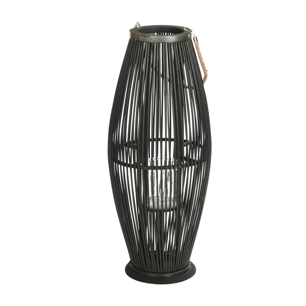 LATERNE Zya 70 Bambus, mit Henkel und Glaseinsatz schwarz - Schwarz, Holz (30/70/30cm) - CREEDWOOD