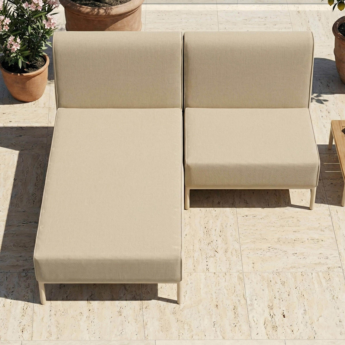 GARTENSOFA mit 2 Sitzplätzen, Beige - Beige, Textil (153/78/144cm) - Oviala