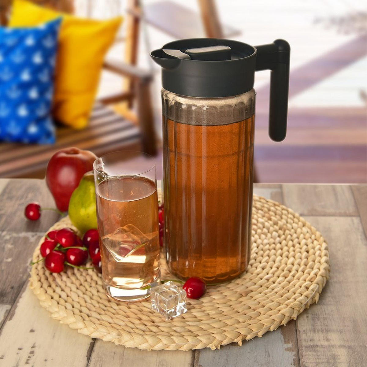 GLASKRUG mit Deckel 1,5 l - Graphitfarben, Glas (1.5L) - Orion 