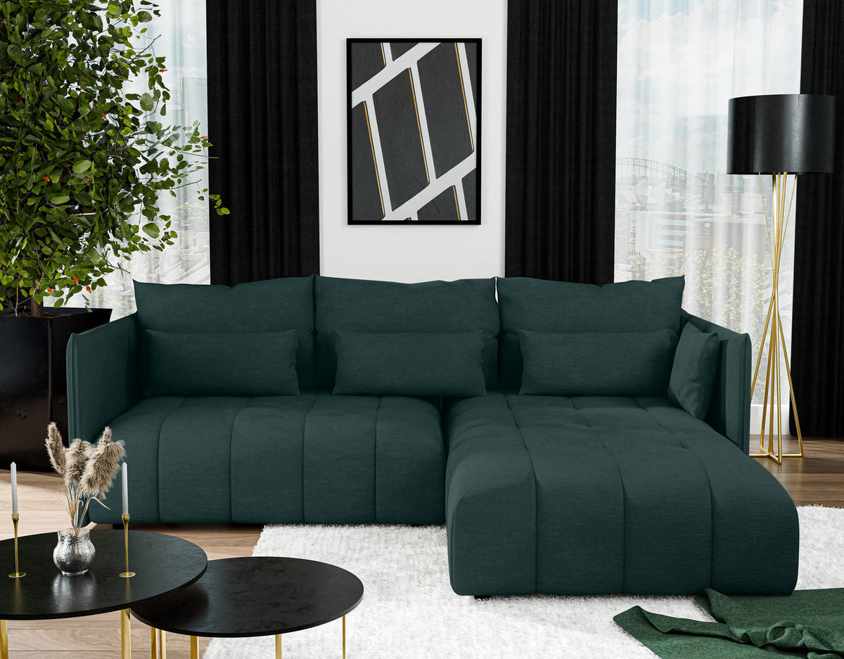 ECKSOFA L Form Cosmova Grün 245/182/83 cm mit Schlaffunktion - Schwarz/Grün, Kunststoff/Textil (245/182cm) - AX Living