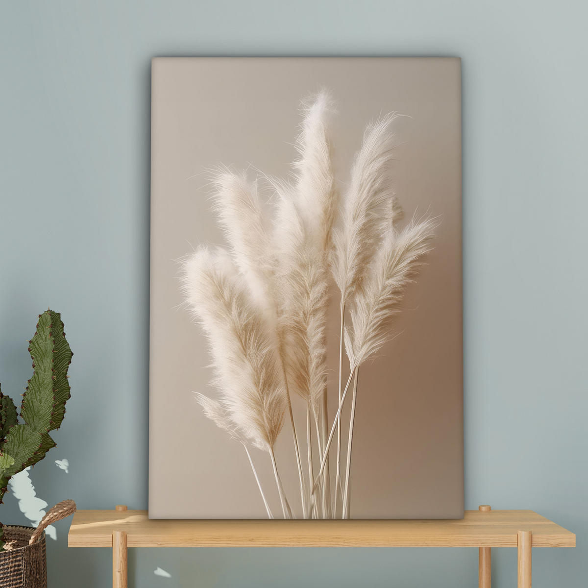 LEINWANDBILD Pampasgras - Federn - Pastell - Weiß 60x90 cm - Naturfarben, Textil (60/90cm) - MuchoWow