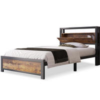 EINZELBETT 90/200 cm mit Stauraum-Kopfteil und Metall-Lattenrost im Industrial-Stil, Natur - Naturfarben, Metall (90/200cm) - Redom