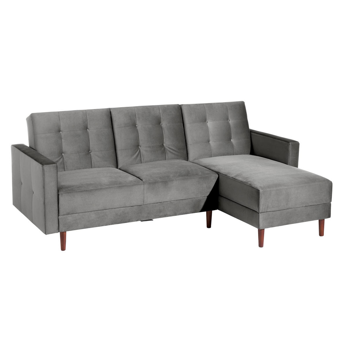 FUNKTIONSSOFA mit Hocker Katunia Samtvelours grau - Grau, Kunststoff (222/92/144cm) - 58aufmkessel